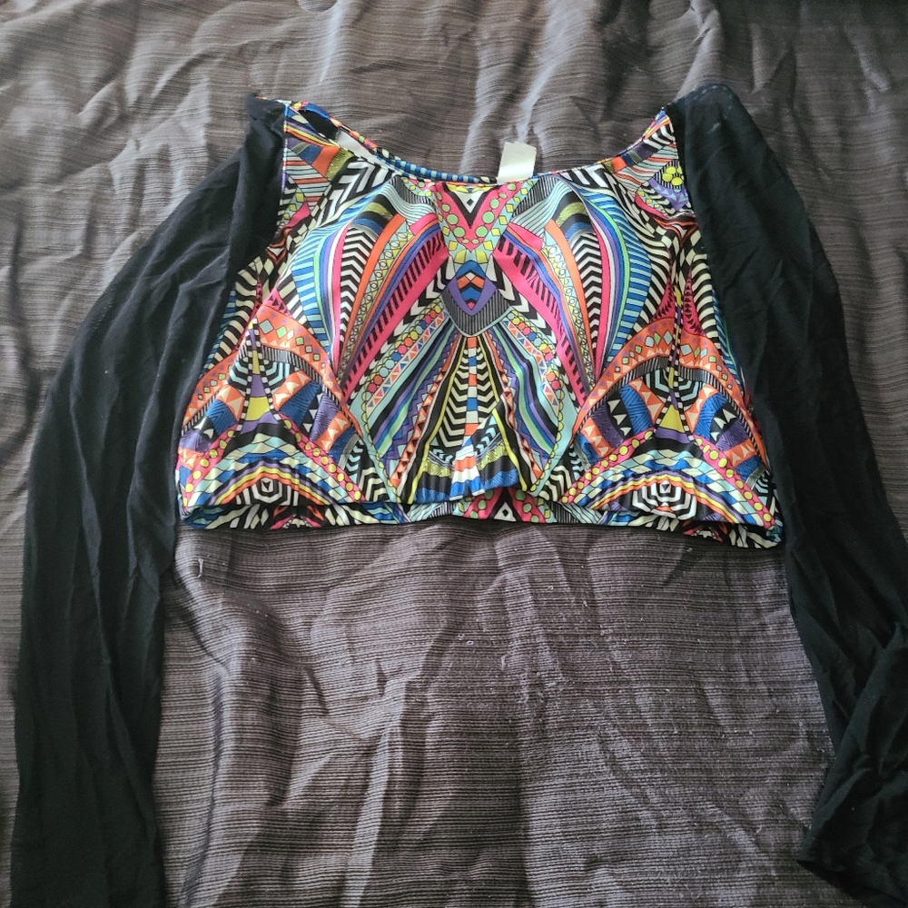 Retro swimsuit top with sheer sleeves